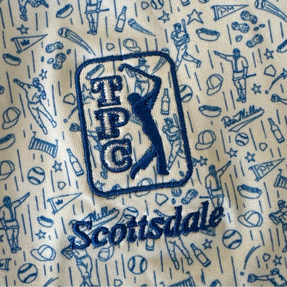 Peter Millar Summer Comfort Men’s Medium Golf Polo Baseball Print TPC Scottsdale